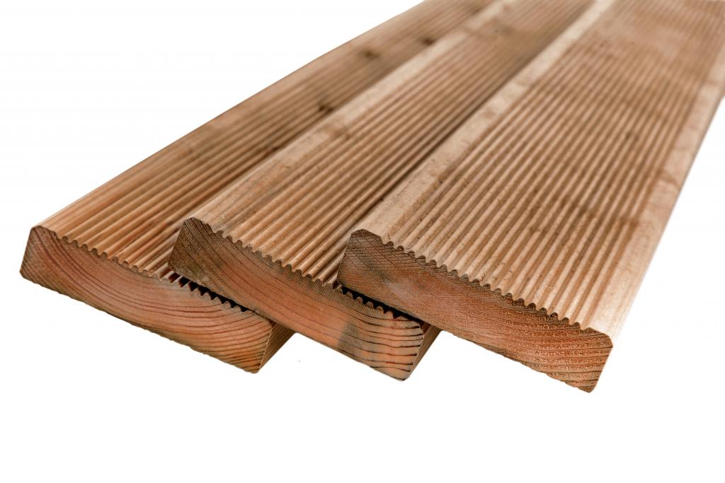 Brown pressure-treated terrace boards